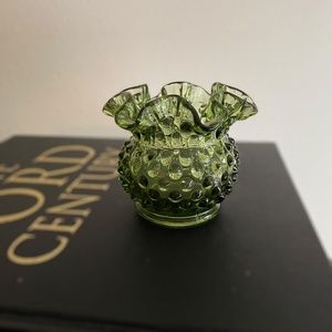Vintage Glass Fenton Colonial Green Hobnail Ruffle Vase Bowl Collectable